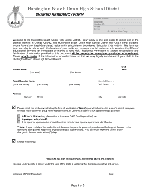 Huntington Beach Shared Residency Form