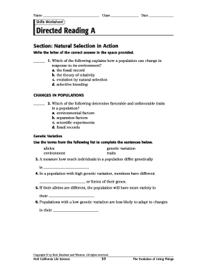 Natural Selection in Action Worksheet