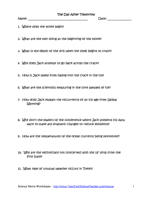 The Day After Tomorrow Movie Worksheet