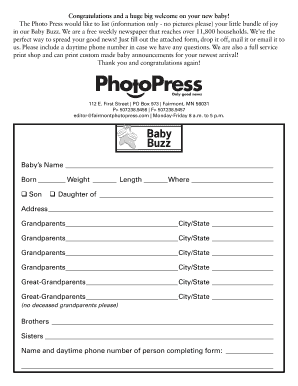 Baby Announcement Form
