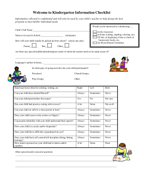 Kindergarten Information Checklist