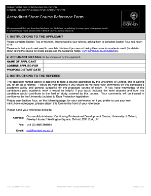 University of Oxford Accredited Short Course Reference Form