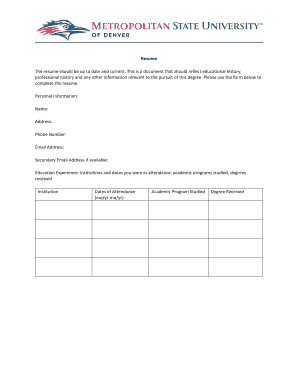 Resume Form Template