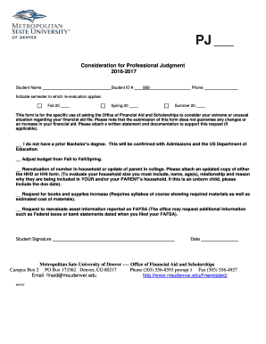 Professional Judgment Request Form