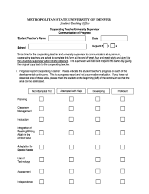 Student Teaching Progress Report Form
