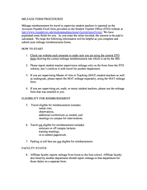 MILEAGE FORM PROCEDURES HOW TO START