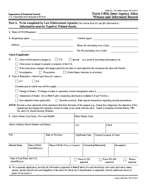 USCIS Form I-854 Inter-Agency Alien Witness and Informant Record