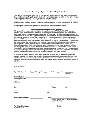 Newborn Screening eReports Registration Form