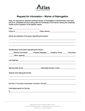 Waiver of Subrogation Request Form