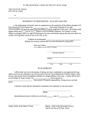Deferment of Proceedings – Plea Declaration