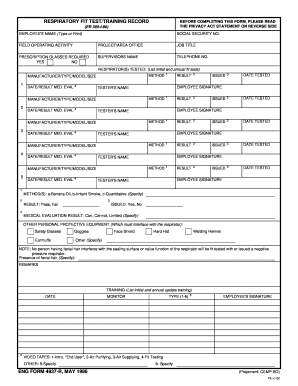Respiratory Fit Test Training Record