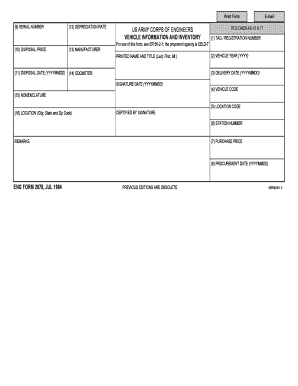 US Army Corps of Engineers Vehicle Information and Inventory Form