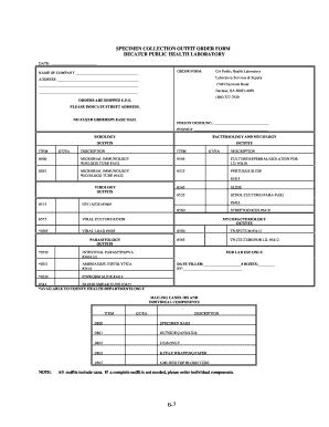 Specimen Collection Outfit Order Form