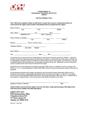 Georgia Immunization Registry Opt-Out Form