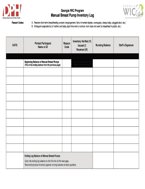 Georgia WIC Program Manual Breast Pump Inventory Log