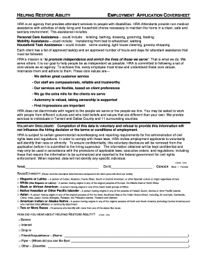 Helping Restore Ability Employment Application