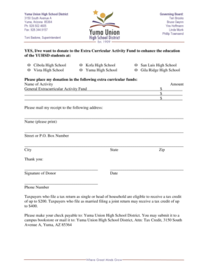 Yuma Union High School District Donation Form