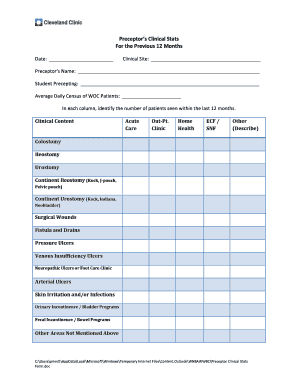 Preceptor Clinical Stats Form