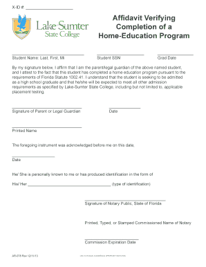 Affidavit Verifying Completion of Home Education Program