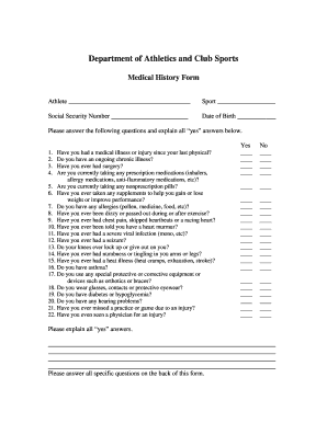 Athletic Medical History Form