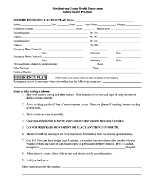 Seizure Emergency Action Plan