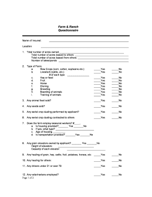 Farm Insurance Application Questionnaire