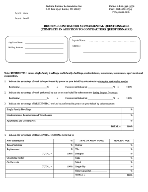 Roofing Contractor Supplemental Questionnaire