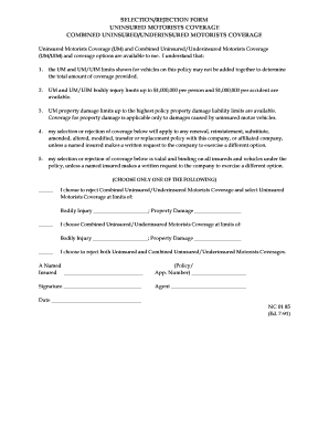 Uninsured Motorists Coverage Selection Form
