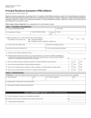 Michigan Principal Residence Exemption Affidavit
