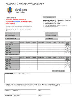 Bi-Weekly Student Time Sheet
