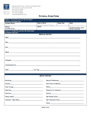 Mount Sinai Medical Center Physical Exam Form