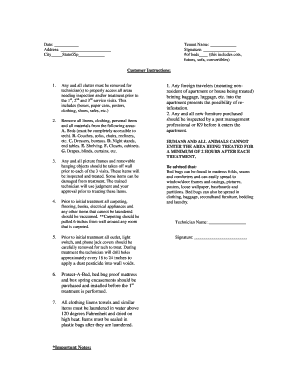 Bed Bug Treatment Preparation Form