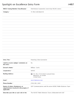 Spotlight on Excellence Entry Form