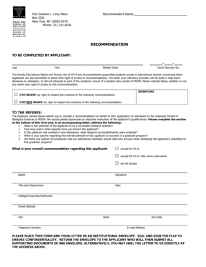 Graduate School Recommendation Form