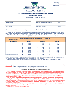 Pennsylvania TEFAP Proxy Form