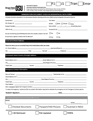 Immigration Document Check-In Biographical Data Form