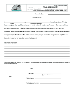 Florida Final Certification Form 62B-33.900(5)