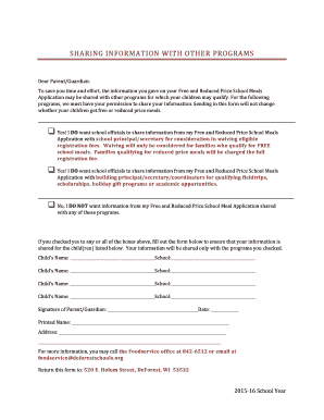 School Meals Information Sharing Consent Form
