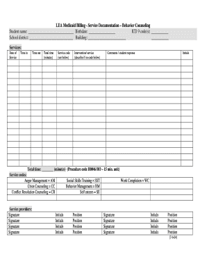 LEA Medicaid Billing - Service Documentation