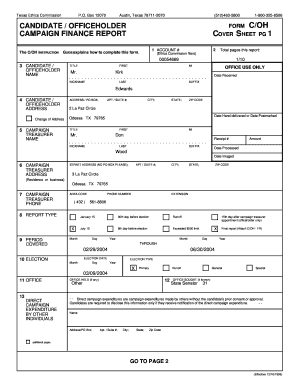 Texas Campaign Finance Report Form C/OH