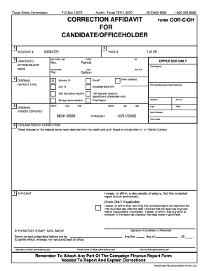 Texas Ethics Commission Correction Affidavit Form