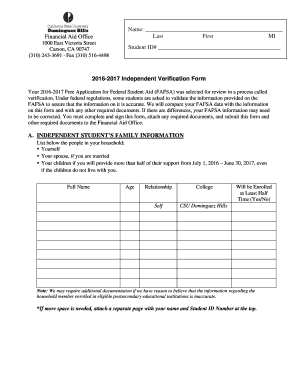 2016-2017 Independent Verification Form
