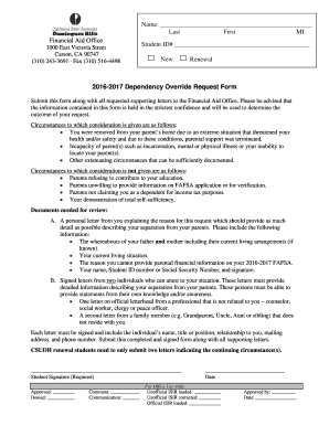2016-2017 Dependency Override Request Form