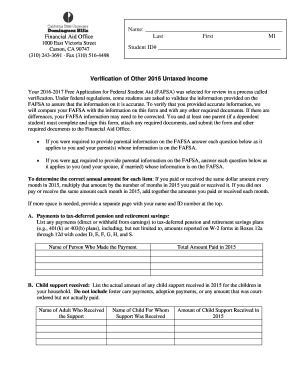 Verification of Other 2015 Untaxed Income