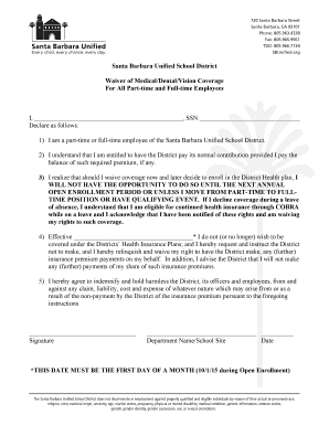 Waiver of Medical/Dental/Vision Coverage