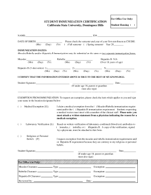 Student Immunization Certification