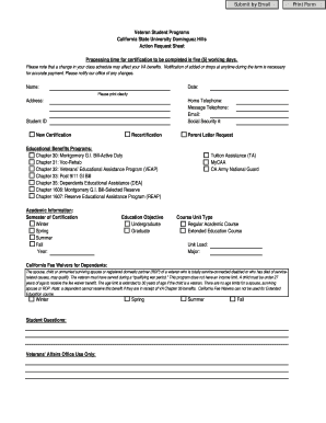 Veteran Student Programs Action Request Sheet