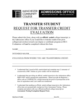 Transfer Credit Evaluation Request Form