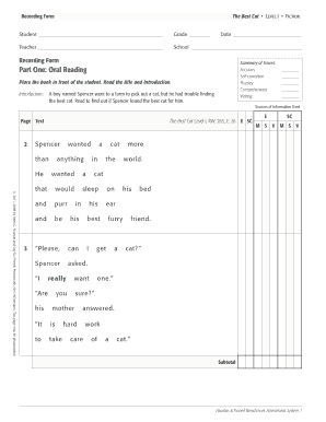 The Best Cat Reading Assessment Form