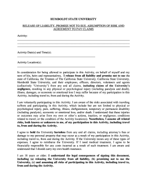 Humboldt State University Liability Waiver